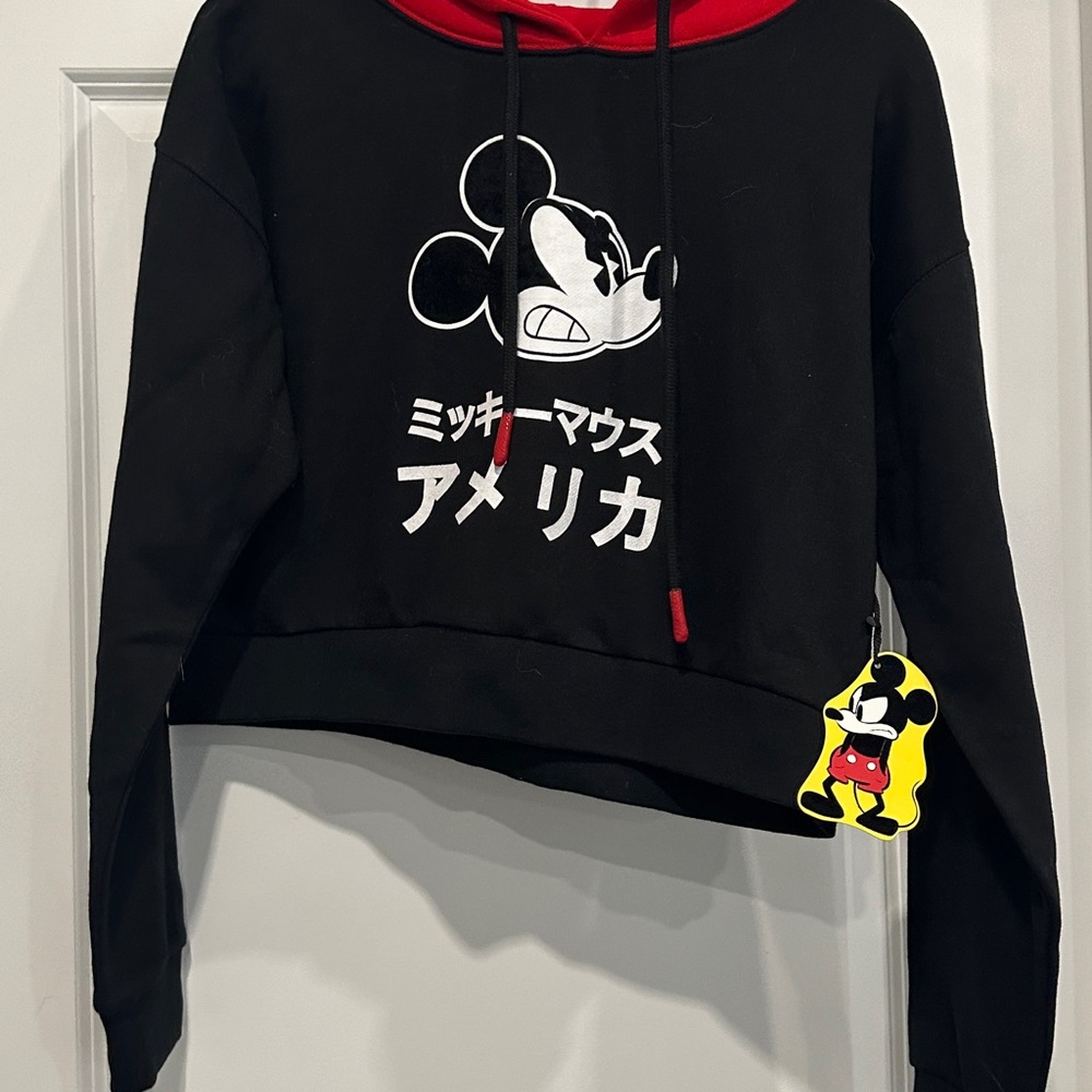 Forever 21 Disney X Mickey Mouse Red and Black cropped hoodie Size Medium